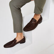 Leather Hand Woven Dress Loafer, Brown, hi-res